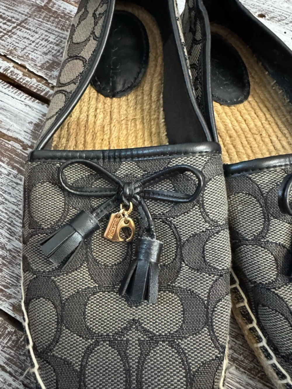 Coach Monogram Canvas Espadrille Flats - Black & Tan - Picture 2 of 5